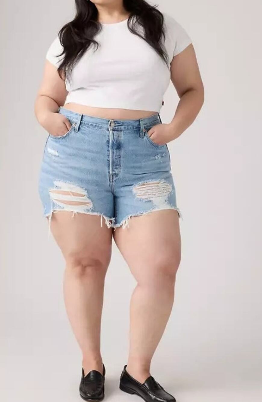 Levi's 501 The Original High-Rise Distressed Denim Cut Off Shorts Blue 16